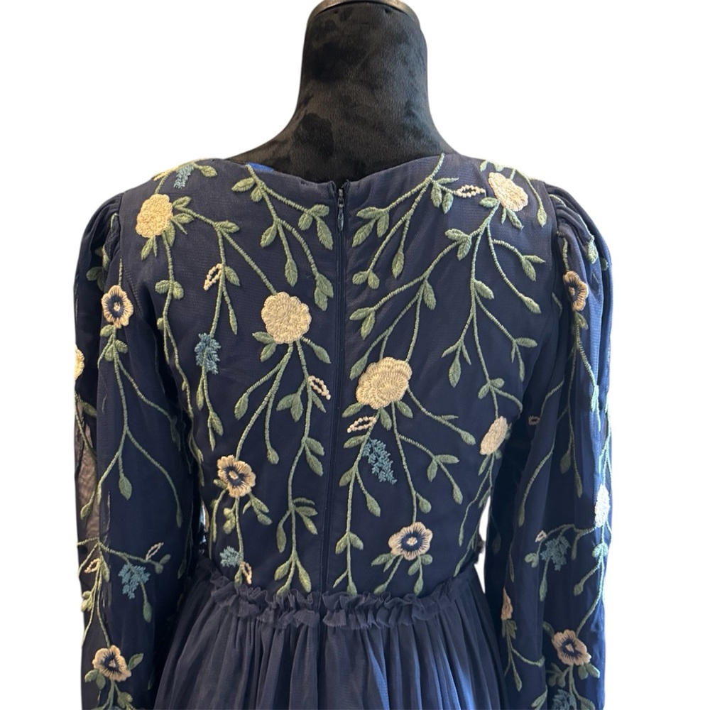 JessaKae Leah Ryder Navy Floral Embroidered Midi Dress, Tulle Skirt, Small - Picture 9 of 14